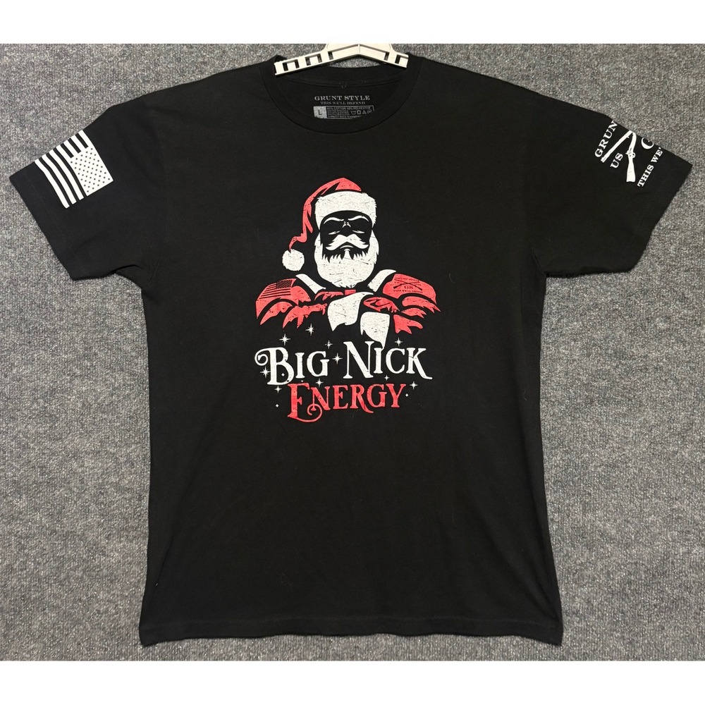 Grunt Style Big Nick Energy Santa‎ Christmas Black T Shirt Men's Size L